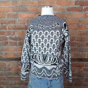 VTG Saturday Morning Sweater Pullover Black White Geometric Print Size M